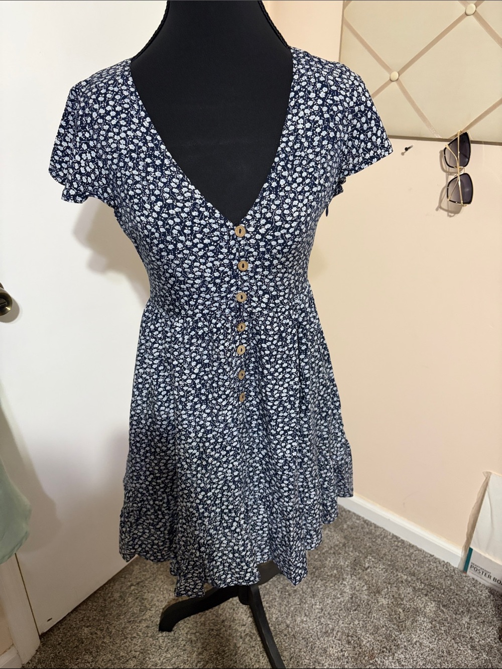 Hello Molly Navy & White Floral Button-Front Mini Dress
